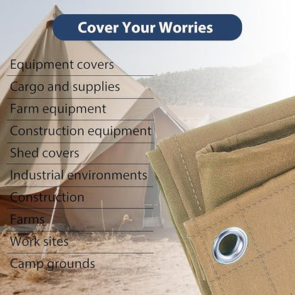12’x12’ Canvas Tarps Heavy Duty Waterproof Tarpaulins with Aluminum Grommets,UV Resistant, 22Mil Multipurpose Drop Cloth, 14oz Cover Sheet for Outdoor and Indoor Use with Ropes Yellow