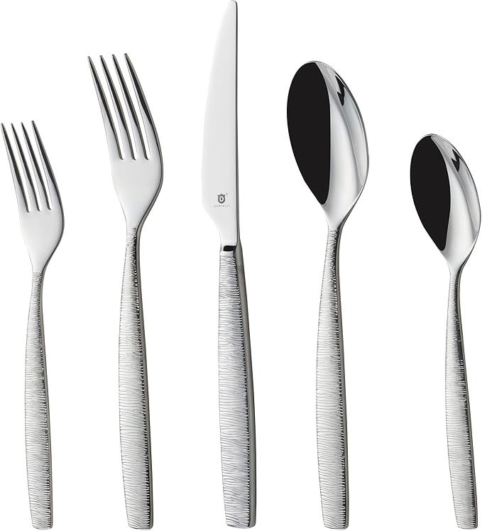 Engraved Silverware Set for 6 | 18/10 Stainless Steel Flatware with Mirror Finish and Engraved Handles | Heavy-Duty, Dishwasher Safe, Built to Last (30-Piece, Mezzano Engraved)