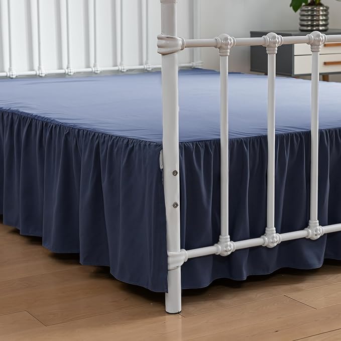Bed Skirt King Size Ruffled Bed Skirts with Split Corners,16 Inch Drop Dust Ruffle Bed Skirt with Platform, Blue, King - 16" Drop