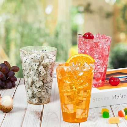 Vplus 100 Pack 14 OZ Gold Glitter Disposable Plastic Cups Glasses