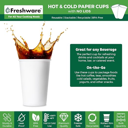 Freshware Coffee Cups 16 oz Disposable Paper Cups