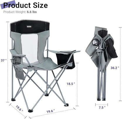 Camping Folding Chair Outdoor Lawn Portable Lightweight Camp Folding Chairs for Adult Outside with Cup Holder, Cooler Pouch & Side Pocket for Camping, Beach, Fishing, Sports or Tailgating Events