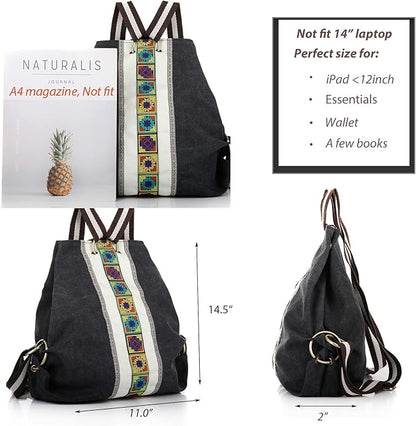 Goodhan Women Canvas Backpack Daypack Casual Shoulder Bag, Vintage Heavy-duty Anti-theft Travel Backpack Grey Black 2