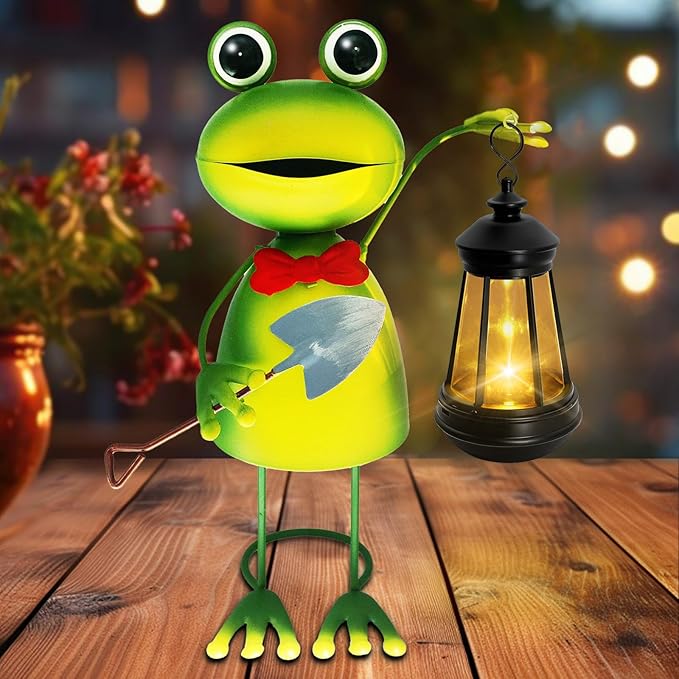 Solar Garden Lights Frog Statue, 13.78in Tall Frog