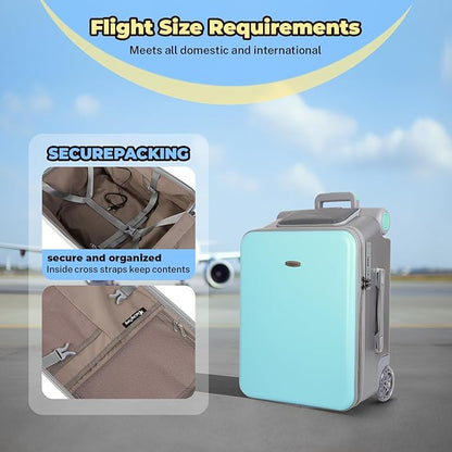 FAHKNS Ride on Carry On Suitcase for Kids,Large Suitcases with Child Seat Design,Rolling Travel Luggage With Kids Seat for Airplane,Blue