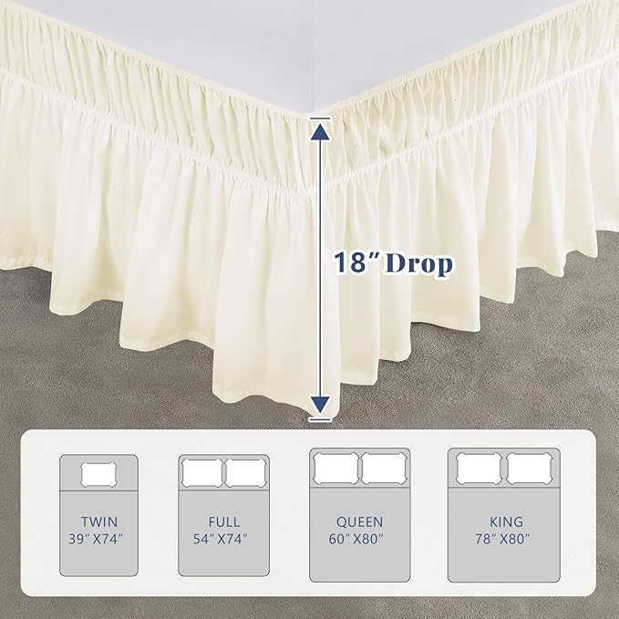 Twin Bed Skirt, Elastic Wrap Around Bed Skirt Twin Size, Bed Skirts for Adjustable Bed, Easy Fit with 18" Drop Length Tailored Drop Dust Ruffle (Light Yellow)