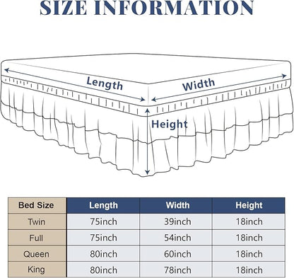 Full Bed Skirt, Double-Layered Ruffled Eyelet Bed Skirt, Wrap-Around Elastic Dust Ruffle Full Size with Gathered Styling and Embroidered Details, 18" Drop Length (White)
