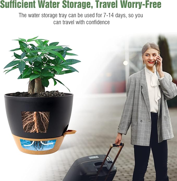 12inch 2Pack Large Self Watering Planters, Plastic Plant Pots