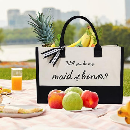 TOPDesign Canvas Tote Bag, Bridal Shower Gifts for Bride, Wedding Bachelorette Bride Gifts Shoulder Bag