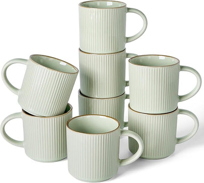 famiware Star Coffee Mug Set for 8, Handcrafted 12 oz Ceramic Stoneware Mugs