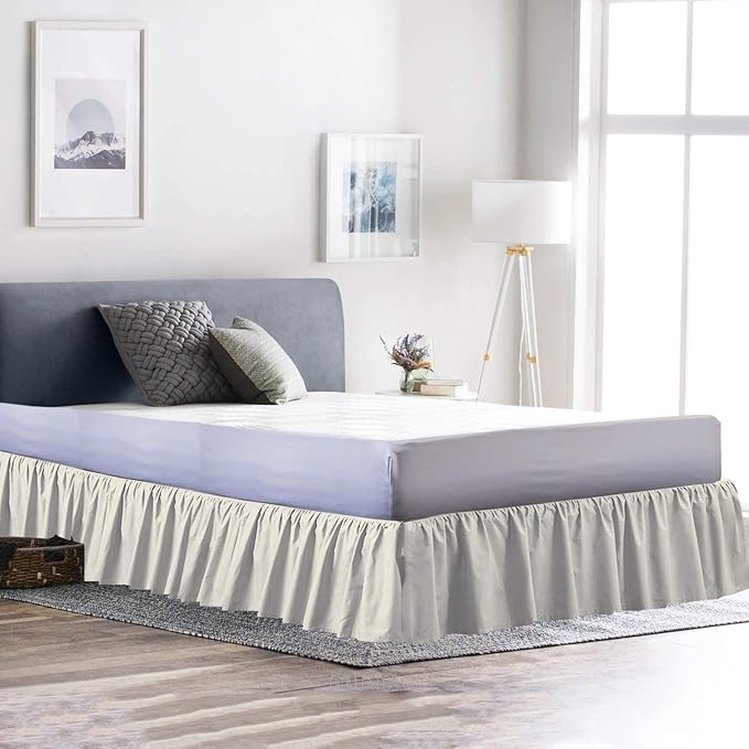 Bed Skirt - Ruffled Bed Skirt (Olympic Queen, Ivory) 12 Inch Drop Dust Ruffle with Platform, 100% Cotton 800 Thread Count Fabric - Dust Ruffle Bedskirt for Easy Fitting and Easy Care
