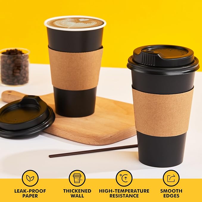 RACETOP 16 oz 50 Pack Black Disposable Coffee Cups