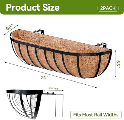 Halatool 2 Pack Heavy-Duty Metal Deck Railing Planter Box, 24 Inch