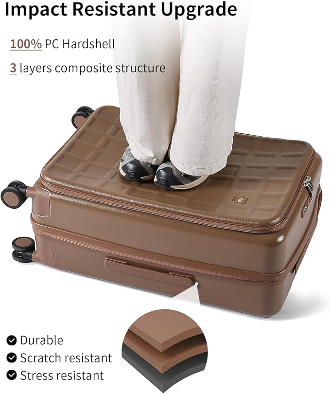 aji Expandable Top Opening Luggage Sets 2 Piece with Spinner Wheel, 20/26 Inch Luggage with TSA Lock, Lightweight PC Hard Shell Travel Luggage Suitcases for Men Women, 2-Piece Set, Chocolate Brown