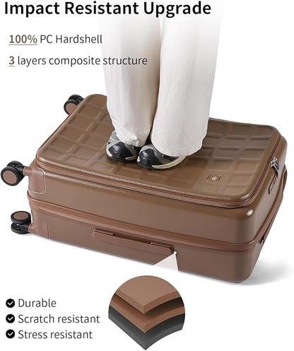aji Expandable Top Opening Luggage Sets 2 Piece with Spinner Wheel, 20/26 Inch Luggage with TSA Lock, Lightweight PC Hard Shell Travel Luggage Suitcases for Men Women, 2-Piece Set, Chocolate Brown