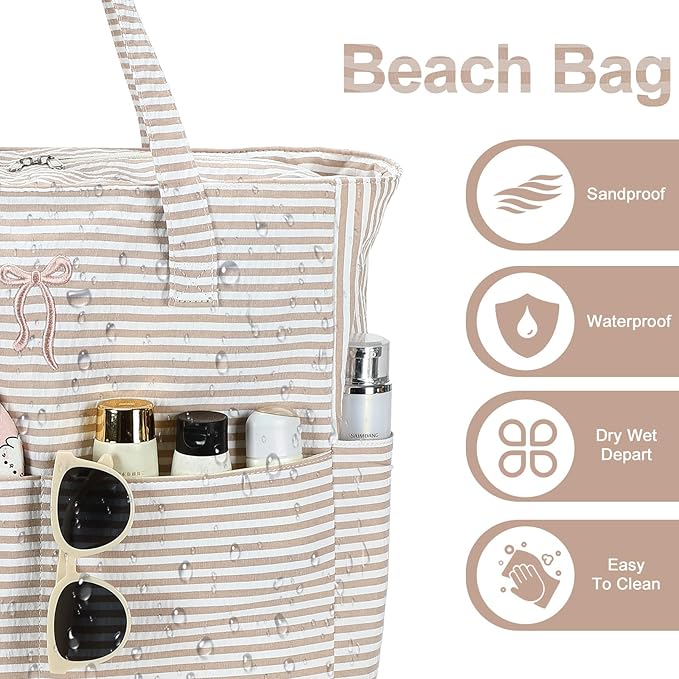 Beach Pool Bags Tote for Women Ladies Large Gym Tote Carry On Bag With Wet Compartment for Weekender Travel Waterproof