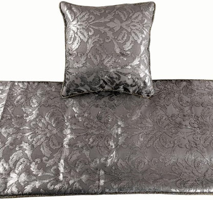 The HomeCentric Silver Bed Runner, CA King Size 86"x18" Decorative Bed Runner with Matching Pillow Cover, Silver & Grey Velvet Bed Scarf in Foil Velvet Bead Border - Silver Glitterati