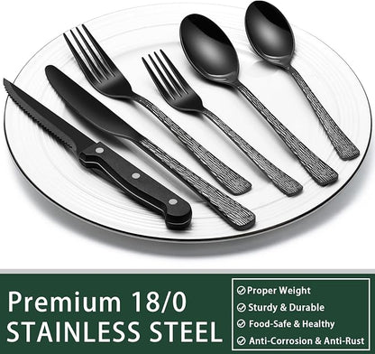 EWFEN 24-Piece Black Silverware Set
