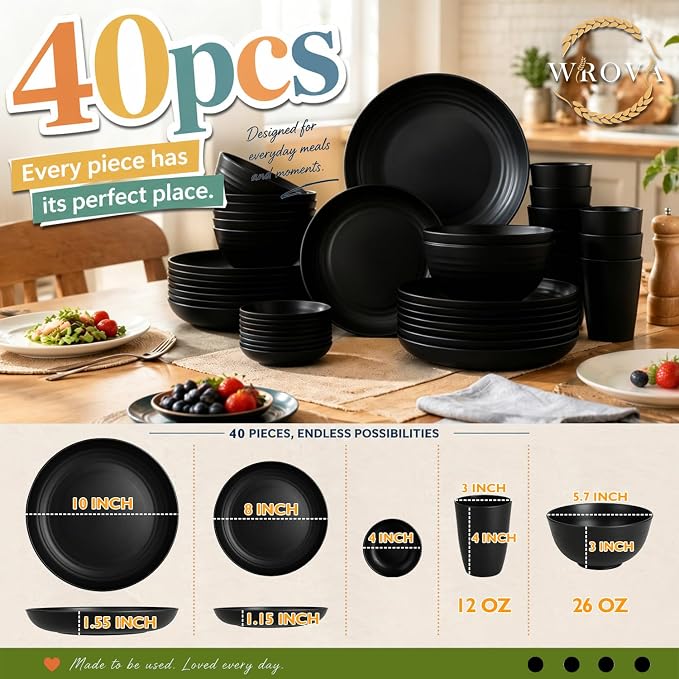 Wheat Straw Dinnerware Sets 40PCS, Microwave Safe Dinnerware Sets, Dinner