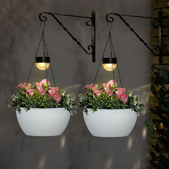 BAYN 2 Packs Solar Hanging Basket Planters