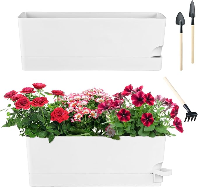 2 Pack Self Watering Pots for Indoor Plants 17 Inches Window Boxes Planters