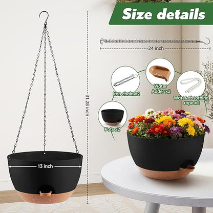 13-inch Oversized Hanging Planter Set of Two, Planters