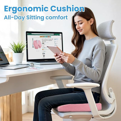 TushGuard Office/Car Seat Cushion, Non-Slip Sciatica & Back Coccyx Tailbone Pain Relief Chair Pad, Memory Foam Butt Pillow for Computer Desk, Wheelchair, Driving (Pink, XX-Large)