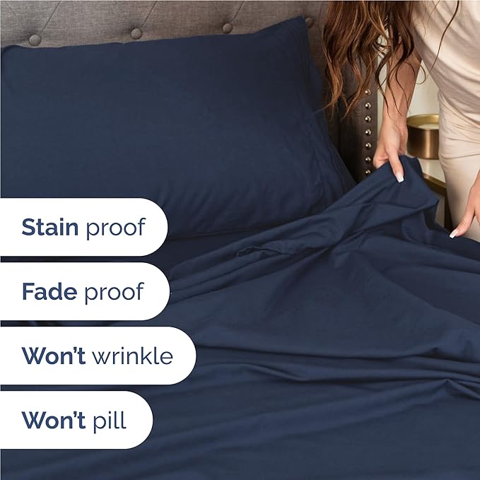 Twin XL Size 3 Piece Sheet Set - Comfy Breathable & Cooling Bed Sheets Set - Hotel Luxury Bedding for Women, Men, Kids, Teens, Boys & Girls - Deep Pockets, Soft, Wrinkle Free - Oeko-Tex - Navy Blue