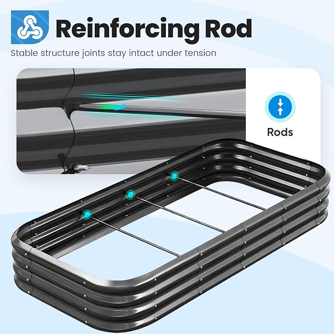 Quictent Galvanized Raised Garden Bed Kit, Dark Grey