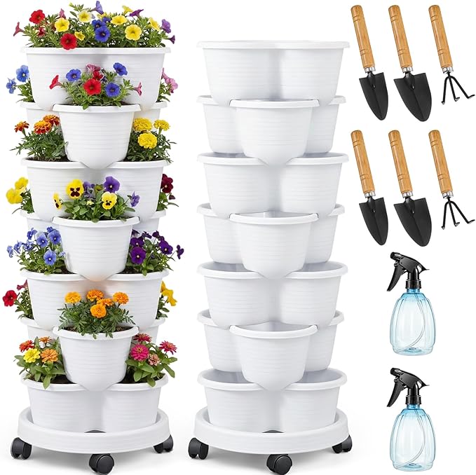 Umigy 2 Set White 7 Tier Stackable Vertical Planters