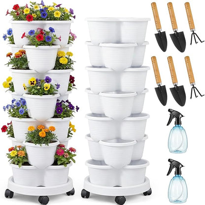 Umigy 2 Set White 7 Tier Stackable Vertical Planters
