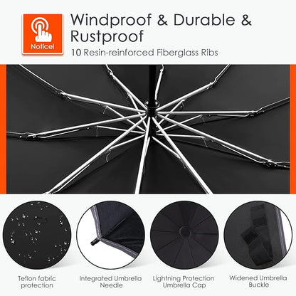 Bodyguard Inverted Umbrella - Large Windproof for Rain & Sun, Compact Reverse With Reflective Stripe, Teflon-Coated for Women Men, Travel Folding With Cover Bag