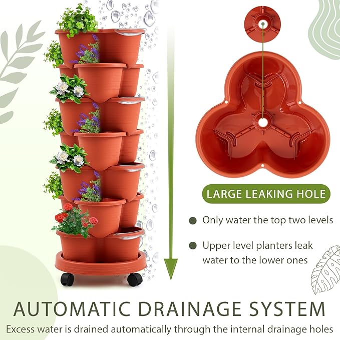 Umigy 2 Set Clay Red 7 Tier Stackable Vertical Planters
