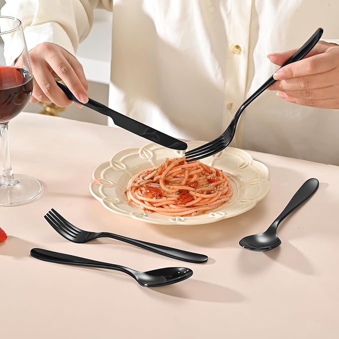 40-Piece Black Silverware Set, Flatware Set