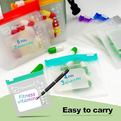 Weekly Travel Pill Organizer Pouch - Full Privacy Protection & Slim Reusable Design | Zippered BPA-Free Compartments, Color-Coded Medicine Storage | Fits Carry-Ons, Totes, Backpacks