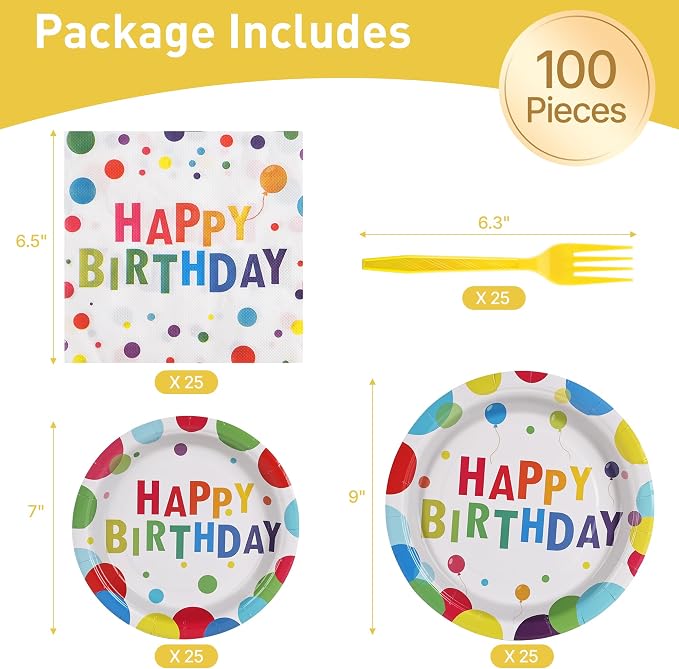 100 Pcs Disposable Birthday Party Tableware Set