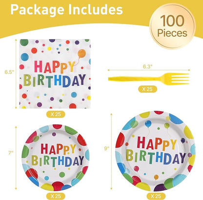 100 Pcs Disposable Birthday Party Tableware Set