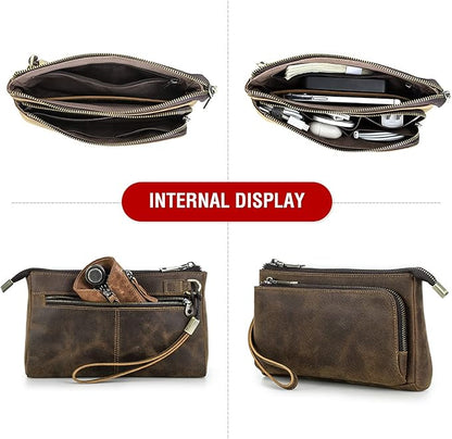 Electronic Organizer Zipper Bag Tech Kit, Top Grain Leather Handmade, Portable Compact Travel Apple Accessories Storage Pouch Fits Phone, USB Cables, Power Banks, Chargers, Hard Drive