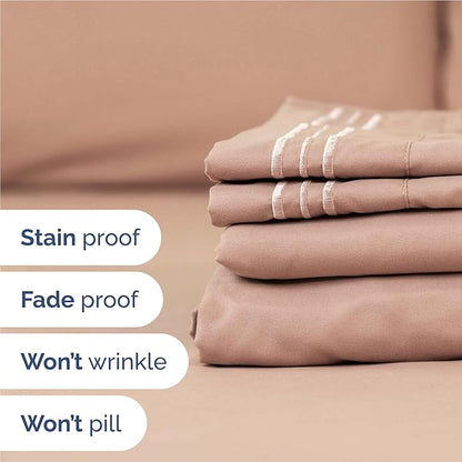 Full Size 4 Piece Sheet Set - Comfy Breathable & Cooling Bed Sheets Set - Hotel Luxury Bedding for Women, Men, Kids, Teens, Boys & Girls - Deep Pockets, Ultra-Soft and Wrinkle Free - Oeko-Tex - Mauve
