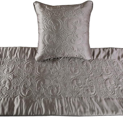 The HomeCentric Decorative Silver Full 68 x 18 inch Bed Runner with Matching Pillow Cover, Satin Quilted Bed Scarf, Abstract Modern - Silver Soft