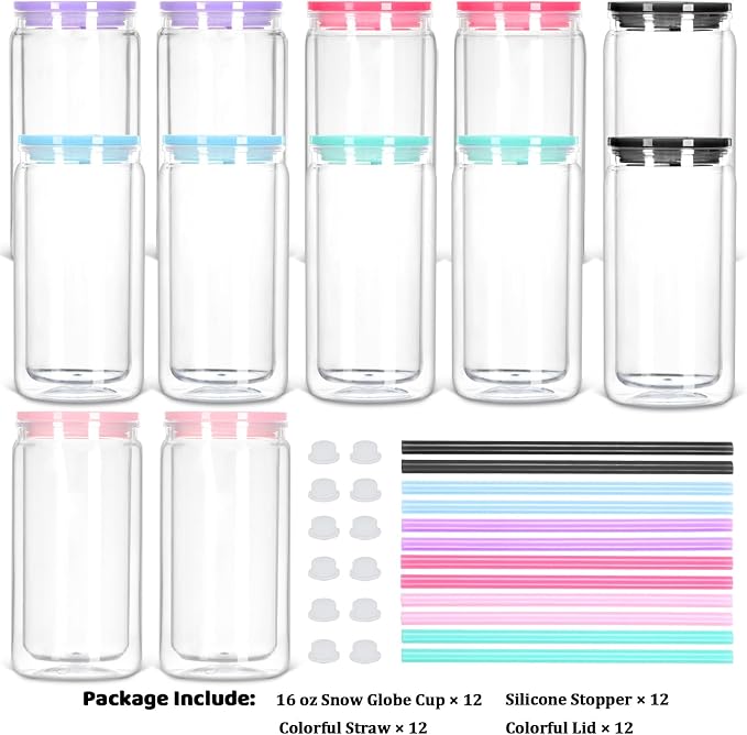 12 Pack Acrylic Snow Globe Tumbler