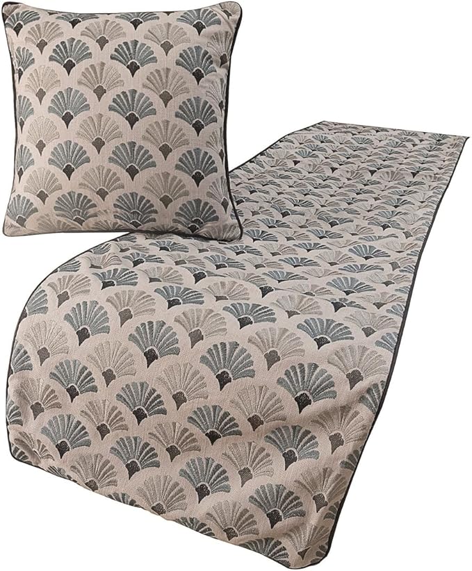 The HomeCentric King Queen Twin Blue & Grey Designer Twin 53"x18" Bed Runner with 2 Pillow Cover, Floral Embroidery Bed Scarf on Cotton Fabric - Flourish Bloom