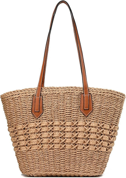 Straw Beach Bags for Women Woven Beach Tote Bag Casual Boho Large Shoulder Handbags Purse for Vacation Holiday