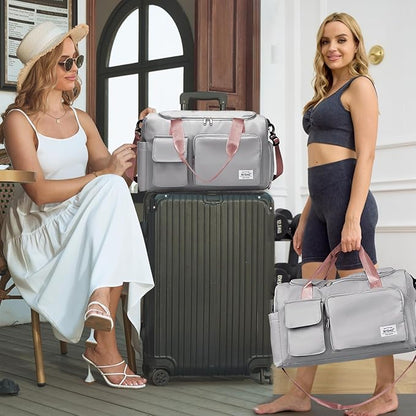 NPBAG Women Travel Duffel, Multi Functional Large Expandable Weekender Carry-on Tote, Gym Workout Overnight Bag, Mommy Hospital Bag for Labor and Delivery