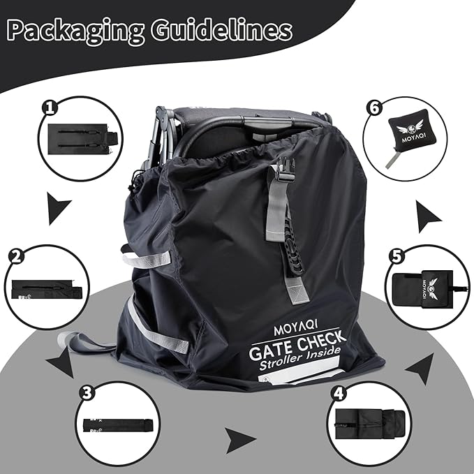 MOYAQI Stroller Travel Bag for Airplane, Gate Check Bag Backpack with Durable Nylon,Adjustable Carry Straps,Infant Carriers & Booster Seats (Black)