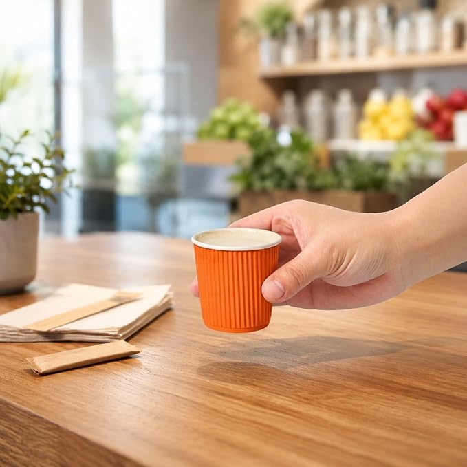 Restaurantware 4 Ounce Ripple Wall Disposable Coffee Cups, 500 Insulated Orange