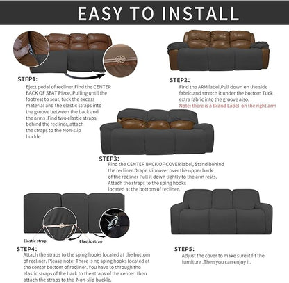 Easy-Going 8 Pieces Recliner Sofa Stretch Sofa Slipcover Sofa Cover Furniture Protector Couch Soft with Elastic Bottom Kids, Spandex Jacquard Fabric Small Checks Dark Gray