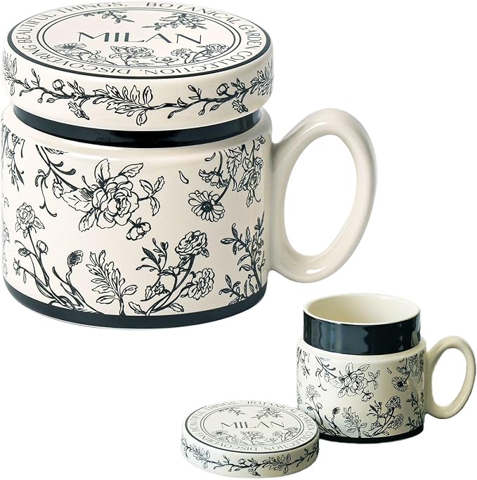 12.9oz Ceramic Coffee Mug with Lid, Flower Patterned Porcelain Mug, Ceramic Tea
