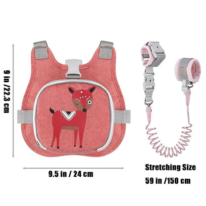 PandaEar Toddler Backpack Leash with Anti-Lost Wrist Link, Kids Safety Harness Children Leashes for Boys Girls, Cute Deer Design