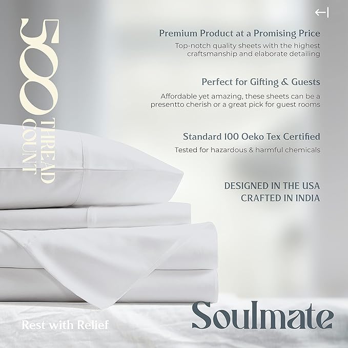 Mayfair Linen 100% Cotton Bed Sheets Full Sheet Set - 500 Thread Count Sheets Full Size 4 PC Set (Silver), Soft, Cooling, Hotel-Quality 16" Deep Pocket Sateen Cotton Bedsheet for Hot Sleepers
